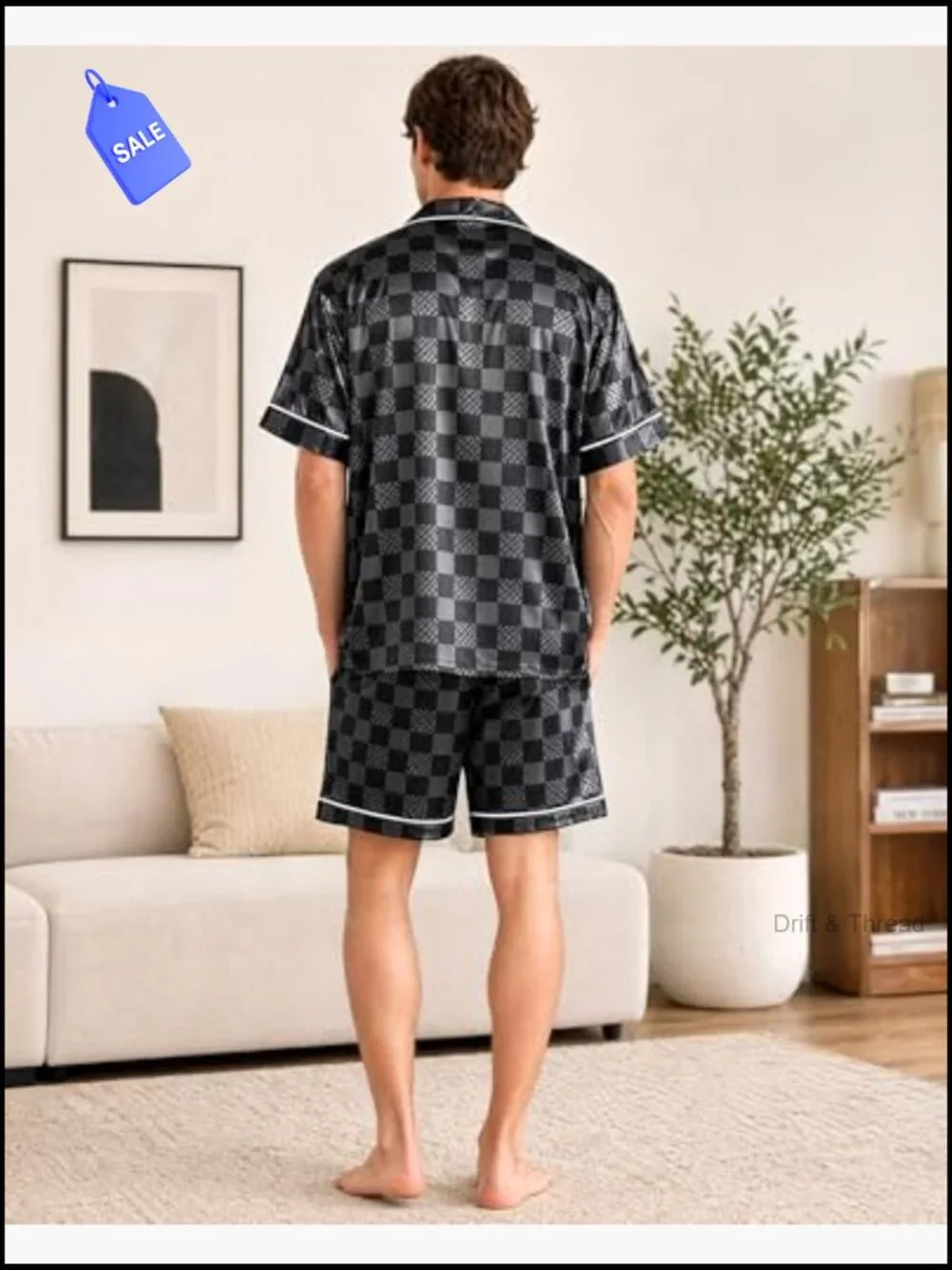 Mens Silky Satin Pajama Set Short Sleeve Button Down Summer Sleepwear M-2XL